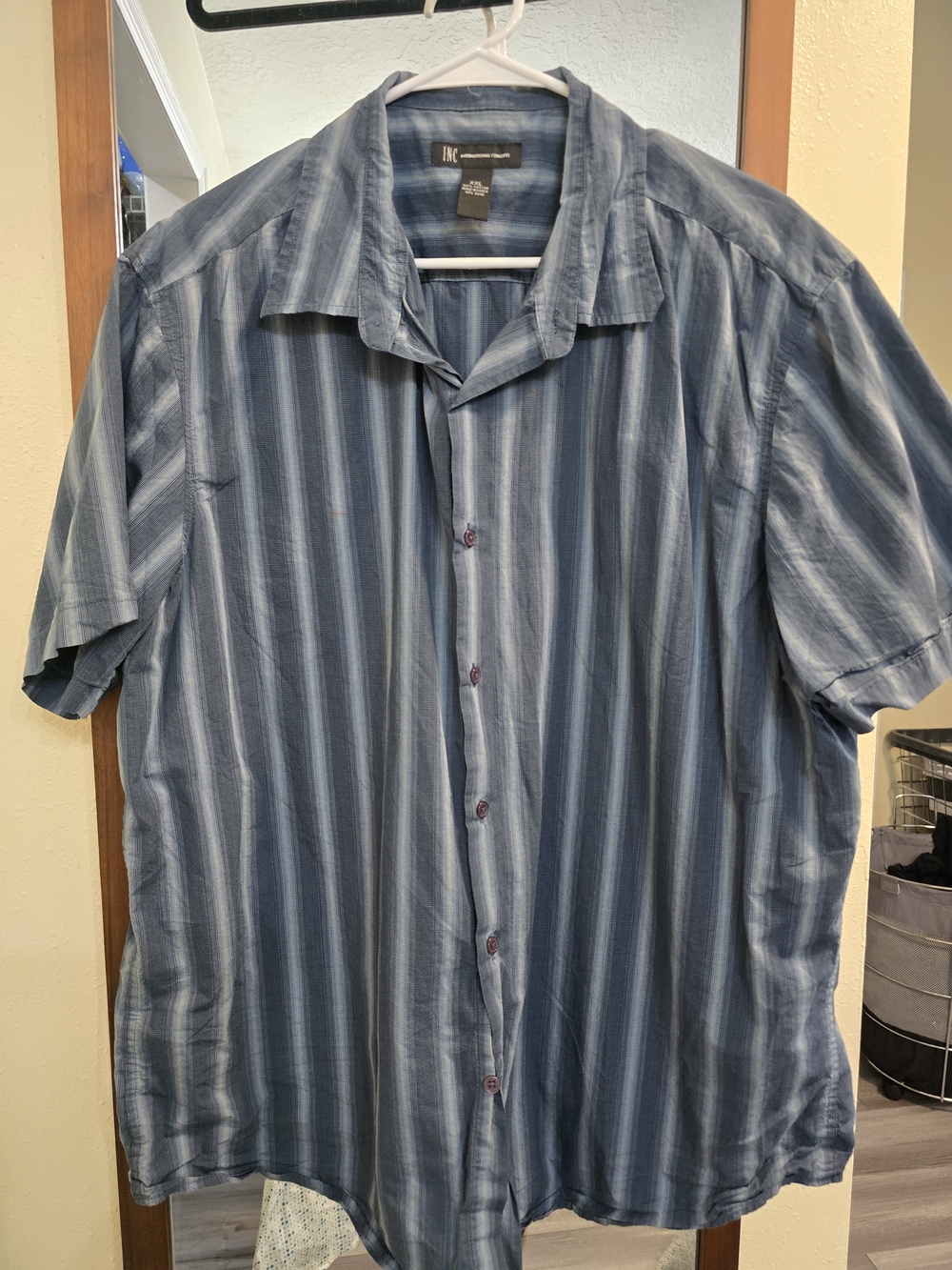 INC International Concepts Blue Striped Short-Sleeve Shirt